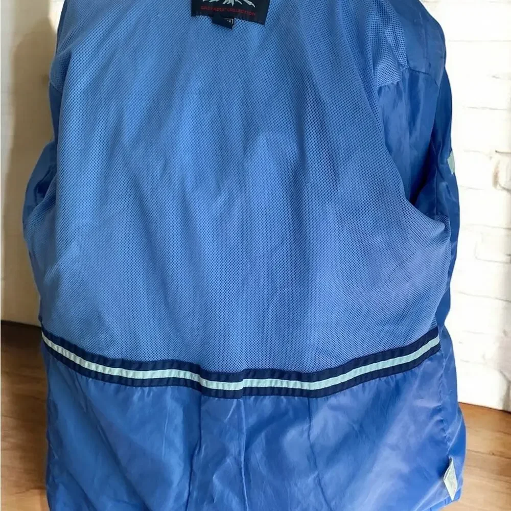 Vintage Pacific Trail Jacket Windbreaker Snap Hood Blue Womens Petite Small EUC
